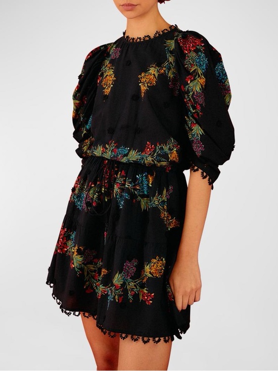 FARM Rio Dresses & Skirts - Farm Rio Louise Black Floral Embroidered A-Line Mini Dress XS